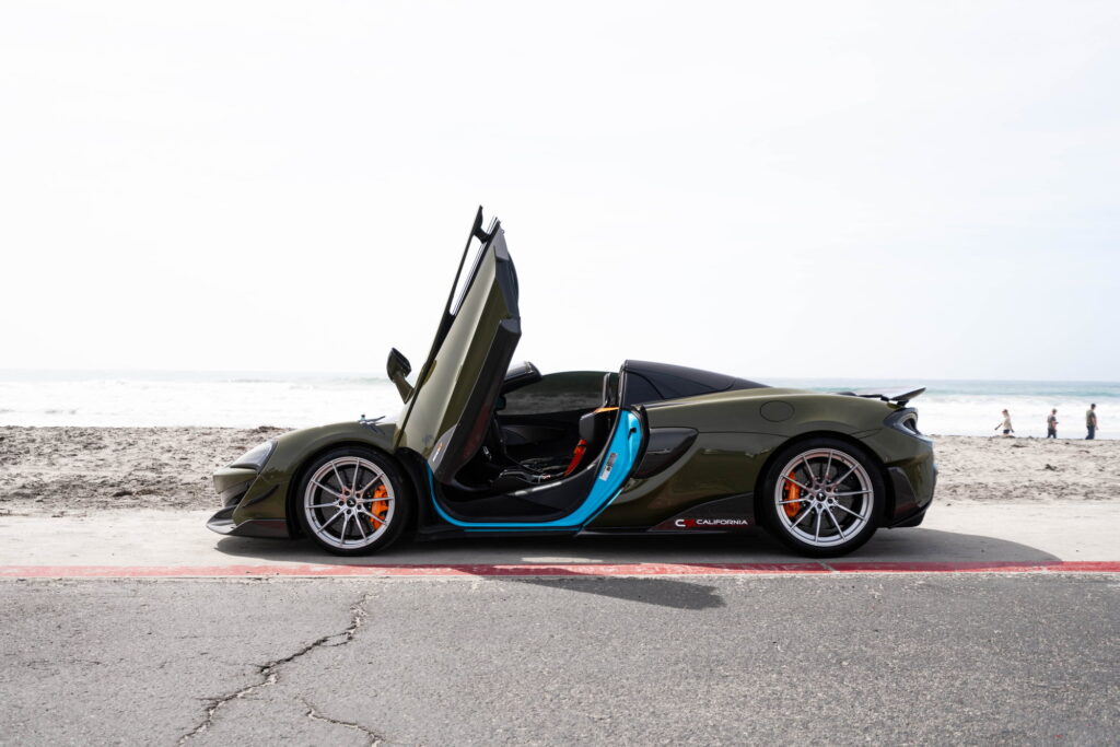 2020 McLaren 600LT Spider in Inozetek Army Green with a 1016 carbon fiber hood, California Motorsports shop car
