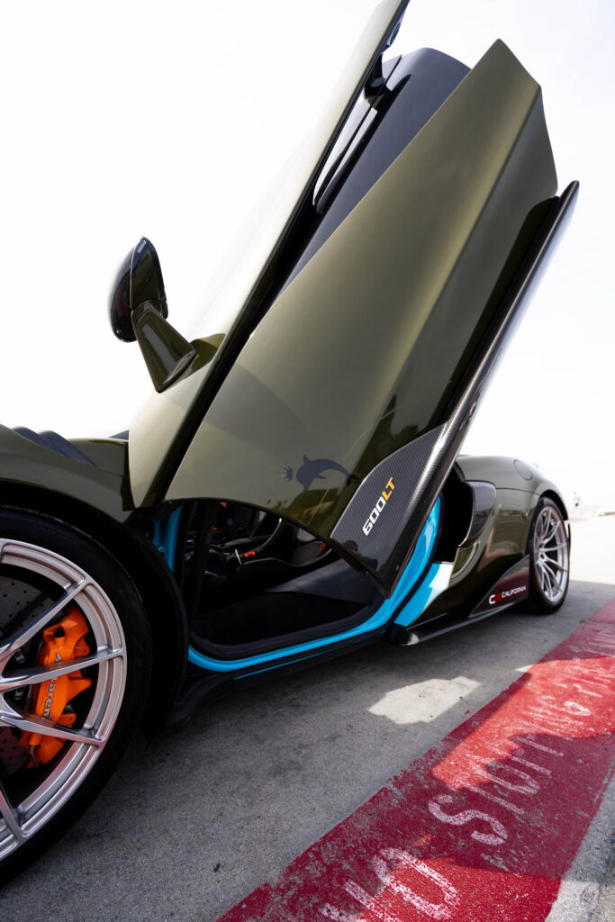 2020 McLaren 600LT Spider in Inozetek Army Green with a 1016 carbon fiber hood, California Motorsports shop car