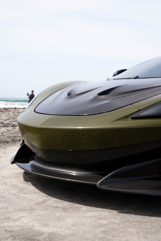2020 McLaren 600LT Spider in Inozetek Army Green with a 1016 carbon fiber hood, California Motorsports shop car