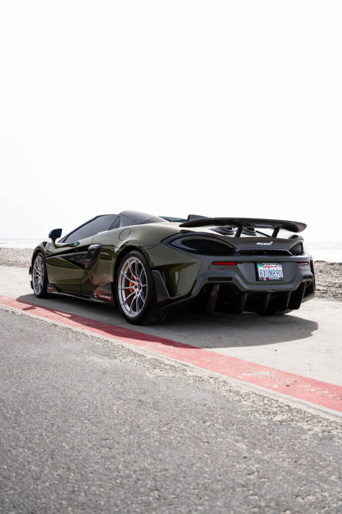 2020 McLaren 600LT Spider in Inozetek Army Green with a 1016 carbon fiber hood, California Motorsports shop car