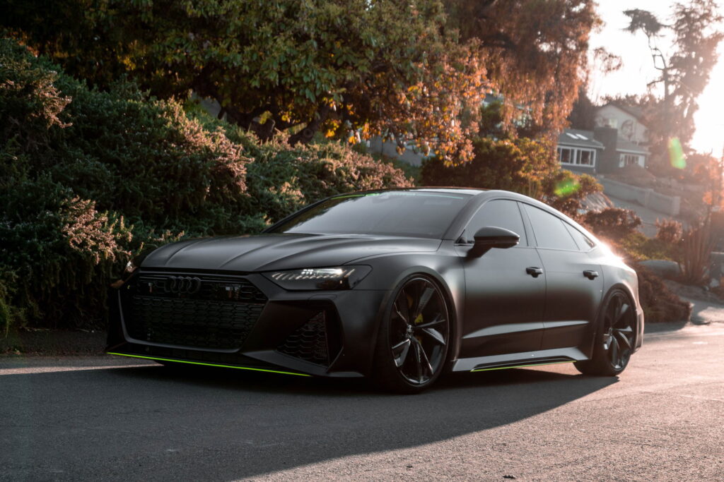 Audi RS7 in 3M 2080 Satin Black with acid green accents by California Motorsports, El Cajon