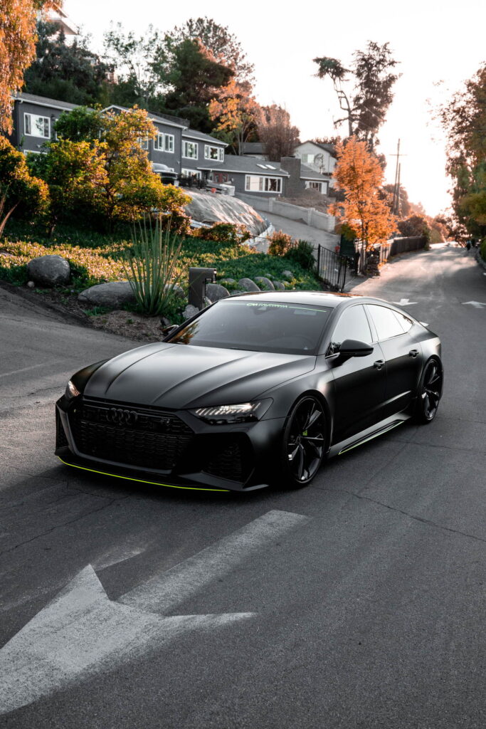 Audi RS7 in 3M 2080 Satin Black with acid green accents by California Motorsports, El Cajon