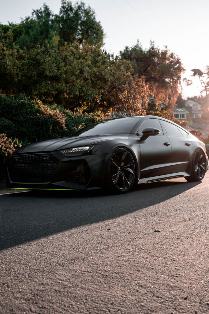 Audi RS7 in 3M 2080 Satin Black with acid green accents by California Motorsports, El Cajon