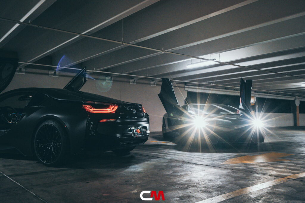 Lamborghini Aventador in a Nardo Gray color-change wrap with black wheels by California Motorsports
