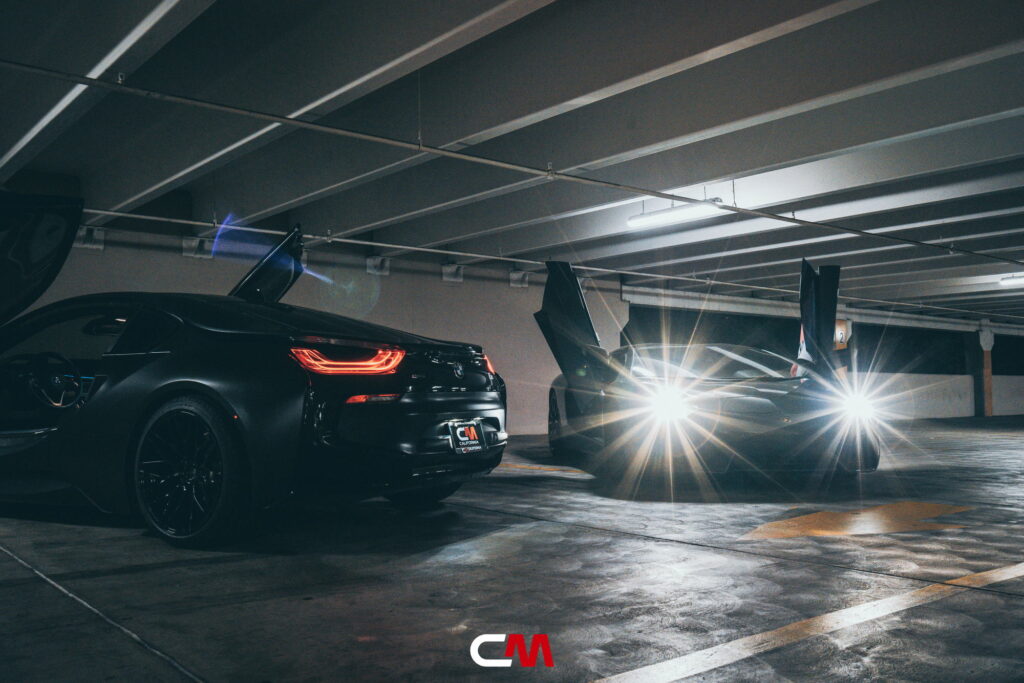 Lamborghini Aventador in a Nardo Gray color-change wrap with black wheels by California Motorsports