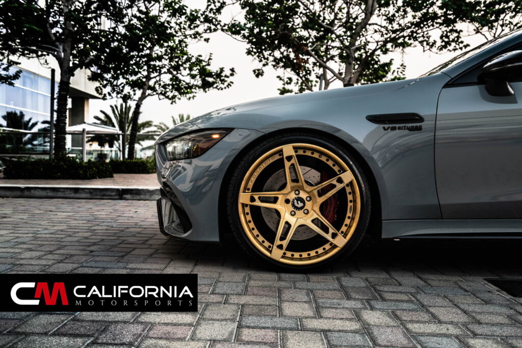 Mercedes-AMG GT 63 4-Door Coupe on gold Forgiato forged wheels fitted by California Motorsports
