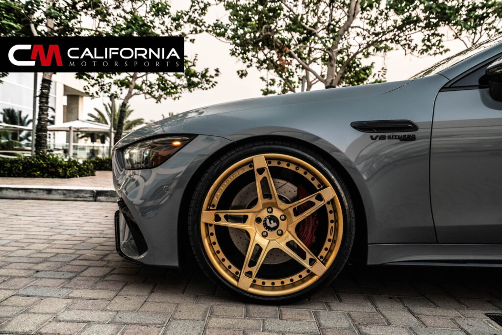 Mercedes-AMG GT 63 4-Door Coupe on gold Forgiato forged wheels fitted by California Motorsports